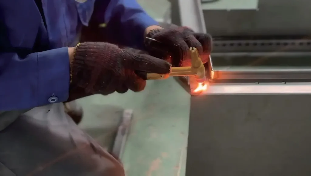 Custom electrical enclosure fabrication with welding process in factory workshop