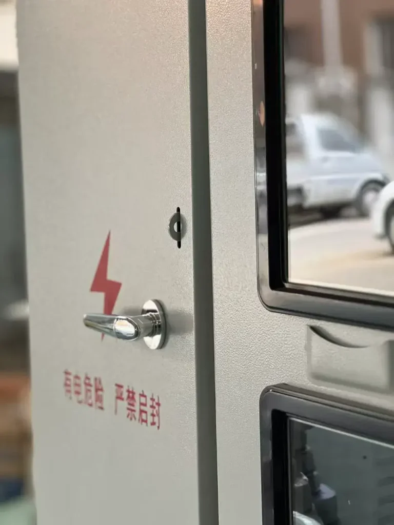 electrical enclosure door lock handle with meter viewing window and powder coated finish